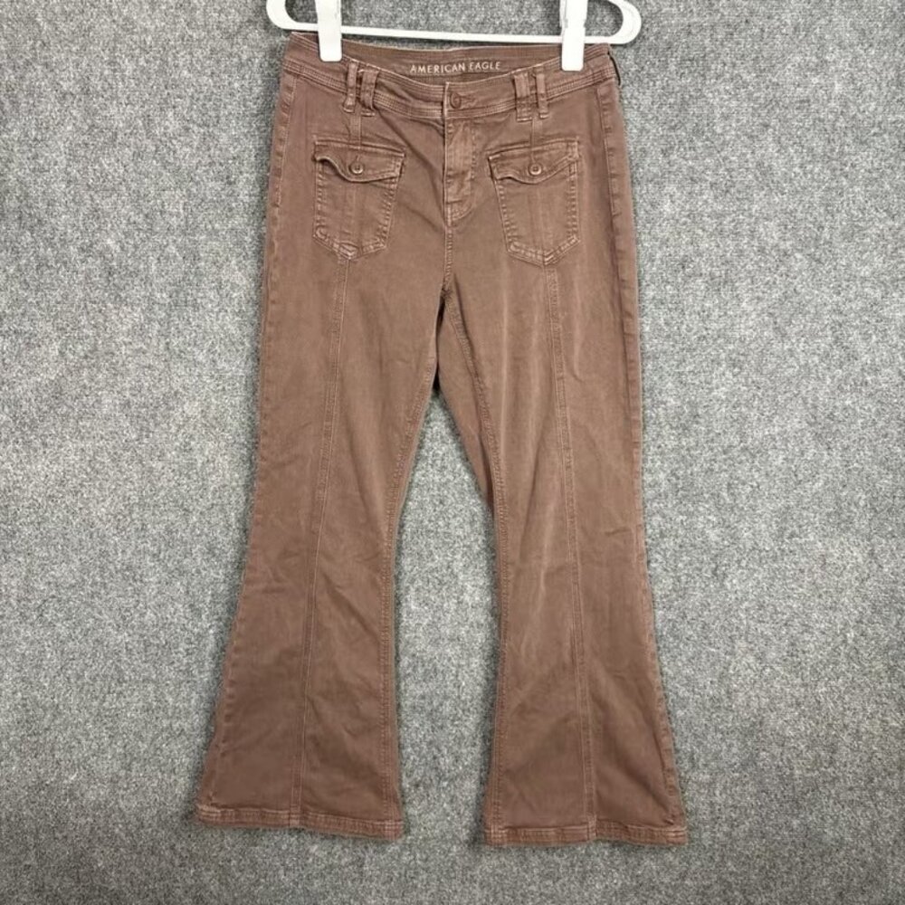 American Eagle Low Rise Relaxed Flare Pants Womens Size 8 Short Brown Y2K